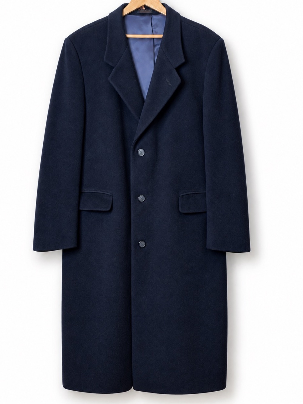 Vintage Navy Blue Made in Poland Fully Lined Wool Blend Trench Coat L-46 Large